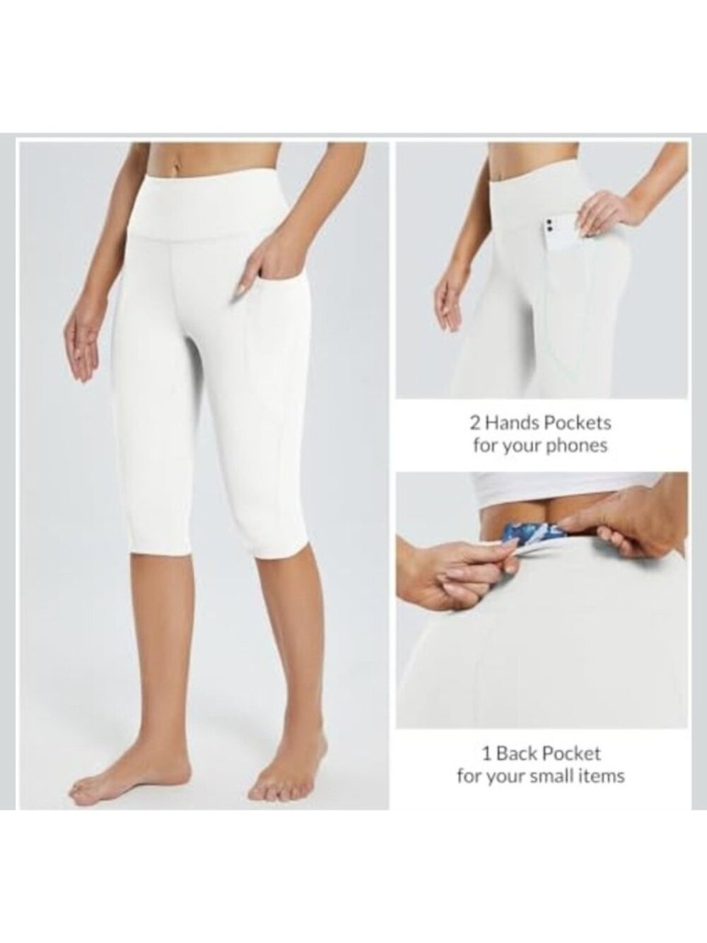 White Medium Yoga Pants with Pockets Workout Nylon Spandex Baleaf NEW
